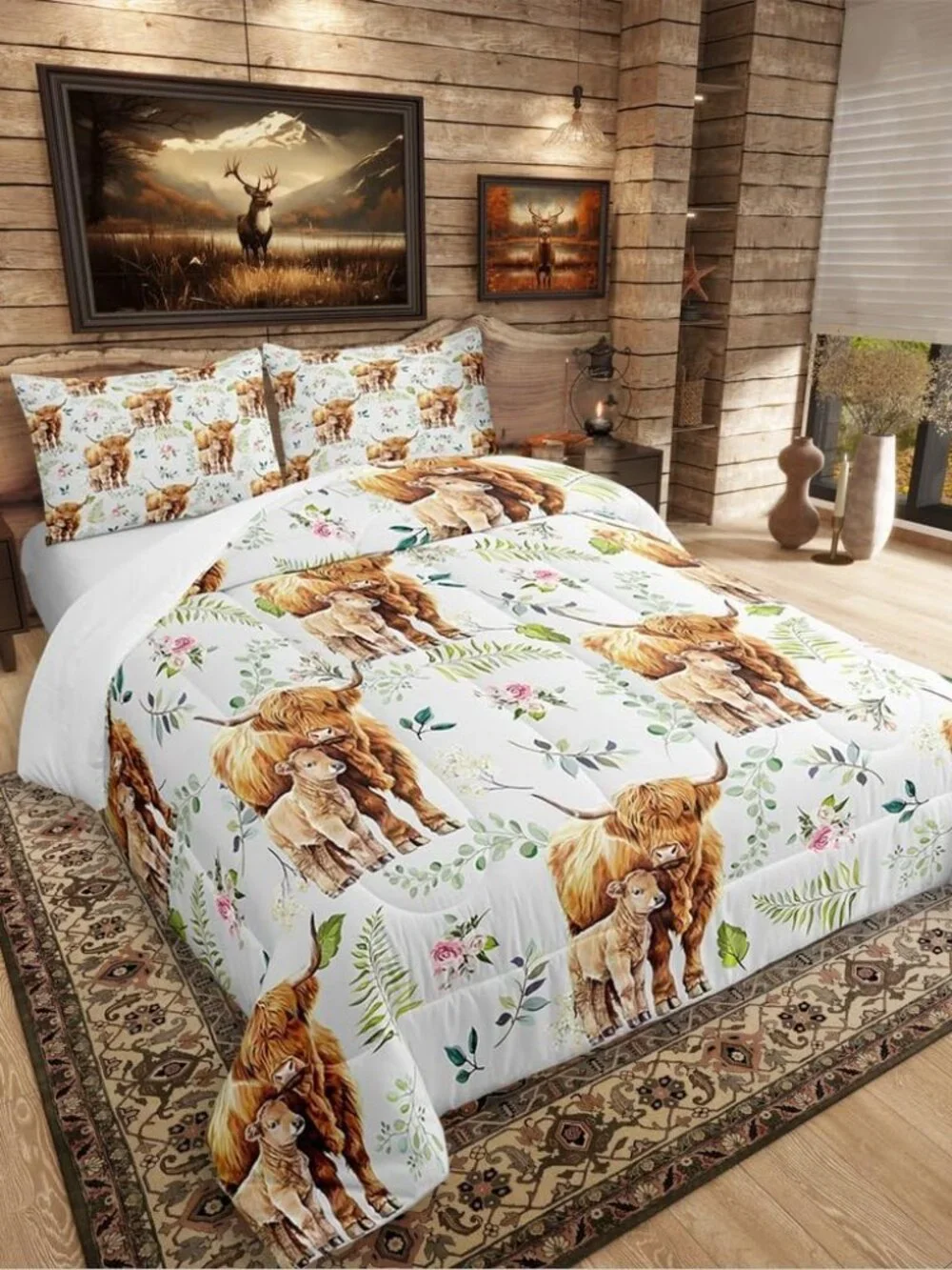 Rustic Cow Comforter Set Queen,Retro Cowhide Bedding Set for Kids Boys Girls,Hig